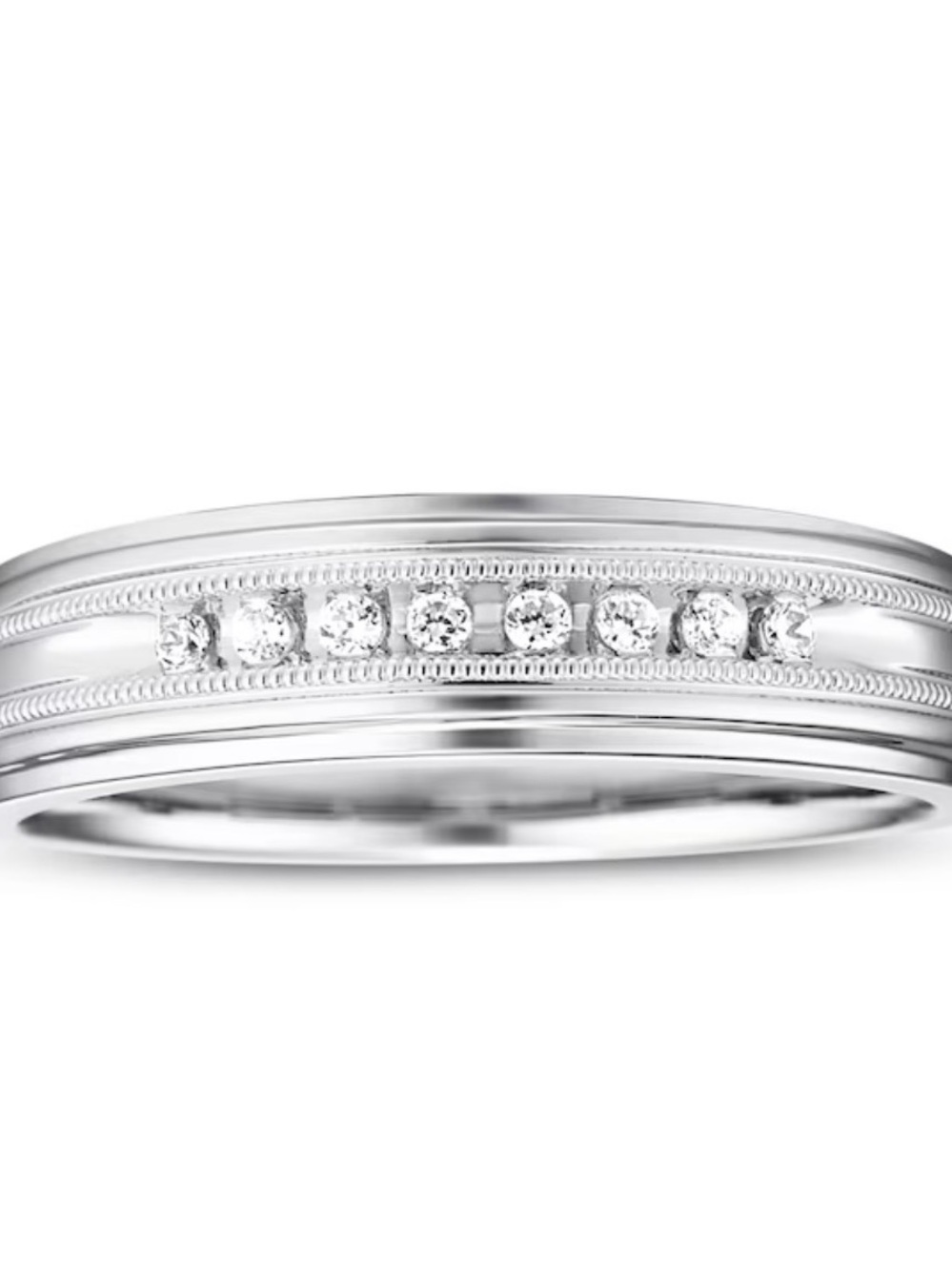Classic White Gold Diamond Milgrain Men's Band